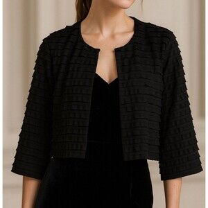 R&M Richards Top Topper Bolero Women's Large Black Layered Ruffled Evening Wear